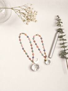 1 Pack Evil Eye Artificial Crystal Pendant Happy Sun Catcher Star Moon Water Drop Element Combination Pendant With Retractable Hook Buckle Window Decoration Pendant Creative Gift Holiday Decoration - Gold - View 3