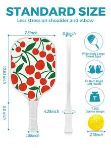 Pickleball Set, 2 Rackets, 4 Balls, 1 Pack, High-Density Fiberglass Frosted Surface With A Lightweight Pickball Rack, Red Cherry Pomegranate Pattern, Suitable For Indoor And Outdoor Entertainment, Sports, Professional Competitions, Etc - Red - View 2
