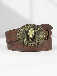 1 條復古印花腰帶 - 咖啡 - 查看 2