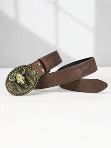 1 條復古印花腰帶 - 咖啡 - 查看 3