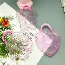 1pc Pink Translucent Handheld Storage Box, 7-Compartment Ps Plastic Jewelry Box, Diy Hair Tie Storage Box - Pink - View 1