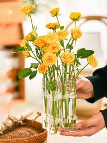 8pcs/Set Transparent Hydroponic Test Tube Flower Vase, Bendable Decorative Vase For Fresh Flowers - Clear - View 2