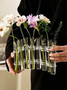 8pcs/Set Transparent Hydroponic Test Tube Flower Vase, Bendable Decorative Vase For Fresh Flowers - Clear - View 1