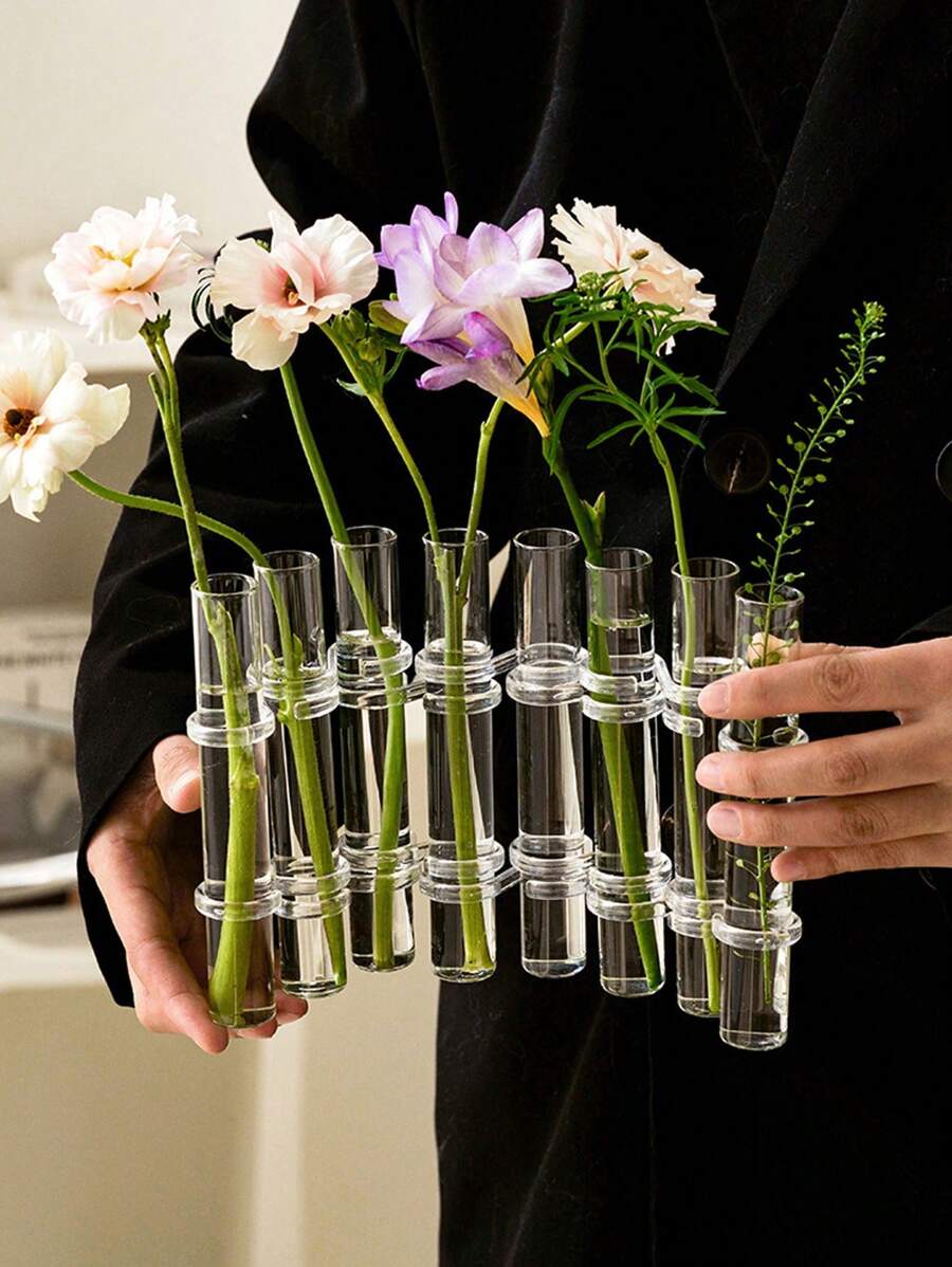 8pcs/Set Transparent Hydroponic Test Tube Flower Vase, Bendable Decorative Vase For Fresh Flowers - Clear - View 1