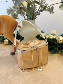 女士時尚金屬鳥籠設計度假手提包晚宴包派對包舞會禮服包晚宴用手提包 - 金色 - 查看 4