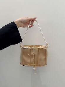 女士時尚金屬鳥籠設計度假手提包晚宴包派對包舞會禮服包晚宴用手提包 - 金色 - 查看 8