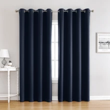 1 pieza Panel de cortina de ventana opaca, Cortina Black Out Opaca con Aros Ojales para Dormitorio Sala Moderno 2 Paneles 1.32 x 2.13 mts, Cortinas Térmicas Aislantes Frio y Calor Moderna Decoración Ventanas para Dormotorio Habitacion Sala Salon Hotel Terraza Cortinas - Azul (132x213cm) - Ver 2