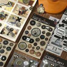 1 Pack Of 2 Pcs Coated Paper Stickers Time Retrospective Series Mechanical Accessories Parts Material Handbook Decoration Stickers - Multicolor - View 4