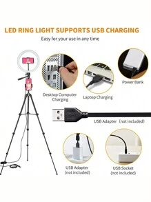 地台式三角支架,配備10英寸直播燈條和平板夾持架 - 銀色 - 查看 4