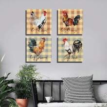 4 件/套無框裝飾畫、公雞肖像、客廳走廊過道牆壁裝飾 - 彩色 - 查看 5