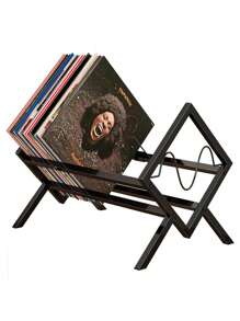 1入組金屬唱片架,桌上唱片儲存架,簡單快速組裝,黑膠唱片展示架,可以放置相簿、書、雜誌、文件等,適用於家庭學校辦公室用品,藝術和手工藝用品 - 黑色 - 查看 3