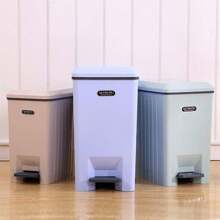 1pc Plastic Foot-Pedal Garbage Bin With Lid, Slow-Close, Large Size, For Kitchen And Home Use - Khaki - View 3