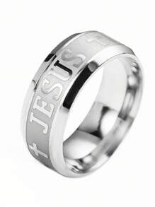 MECYLIFE 1pc Vintage Stainless Steel Jesus Ring Classic Cross Ring For Men