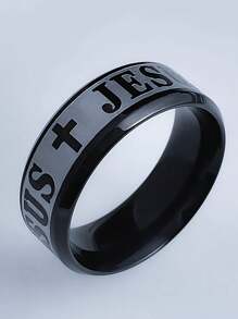 MECYLIFE 1pc Vintage Stainless Steel Jesus Ring Classic Cross Ring For Men