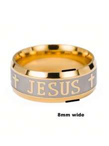 MECYLIFE 1pc Vintage Stainless Steel Jesus Ring Classic Cross Ring For Men