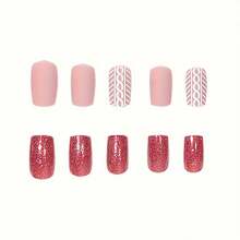 24 件/套方形短假指甲,帶有 3d 浮雕設計和混合閃光、磨砂和啞光指甲尖,適合所有女士日常穿著 - 摩卡棕 - 查看 2