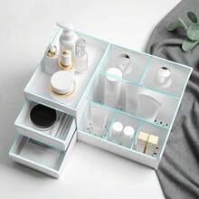 1pc Plastic Bathroom Vanity Table Cosmetic Storage Box With 2 Drawers, Jewelry Organizer Storage Box For Lipstick, Eyebrow Brush, Makeup Brush, Eye Shadow, Nail Polish, Desktop Dictionary Storage Box For Office - White - View 6