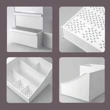 1pc Plastic Bathroom Vanity Table Cosmetic Storage Box With 2 Drawers, Jewelry Organizer Storage Box For Lipstick, Eyebrow Brush, Makeup Brush, Eye Shadow, Nail Polish, Desktop Dictionary Storage Box For Office - White - View 5