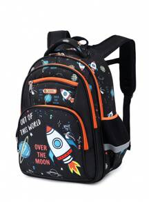 CUSANGEL 黑色火箭設計大容量小學生背包 - 彩色 - 查看 2