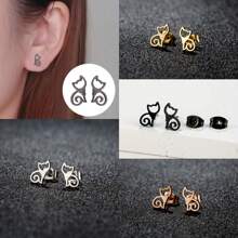 1對不鏽鋼簡約寵物貓耳環,可愛甜美動物簡約珠寶,適用於派對、結婚周年紀念