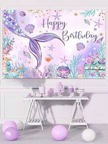 1pc Mermaid Tail Decorative Background Cloth, Modern Vinyl Beauty Backdrop Banner For Birthday Wedding Party - Multicolor - View 2