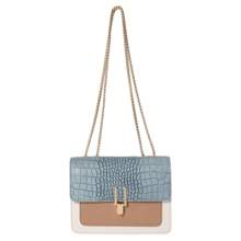 鱷魚紋肩背包迷你鏈帶斜跨包女士pu皮方形錢包 - 淺藍色 - 查看 2