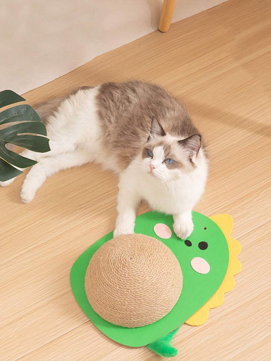 1pc Cat Toy Dinosaur Shaped Cat Scratching Board With Ball & Sword, Durable & , Ideal For Cat Claws Care, Vertical Design For Space Saving - Green - View 1