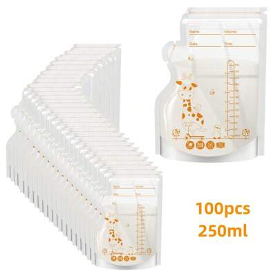 100pcs 8oz Milk Storage Bag, Sealed Breast Milk Storage Bag, Double Seal Self-Standing Bottom Breast Milk Bag
