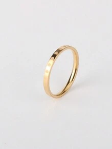 1pc Stainless Steel 2024 New Full Circle Heart Ring, Simple Index Finger Ring, Couple Ring For Women - Yellow Gold - View 6