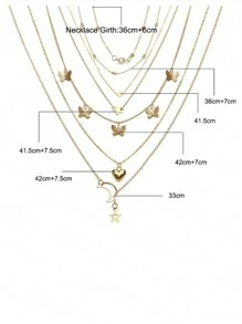 6pcs/Set Fashionable Star, Moon, Faux Pearl, Heart & Butterfly Pendant Necklace
