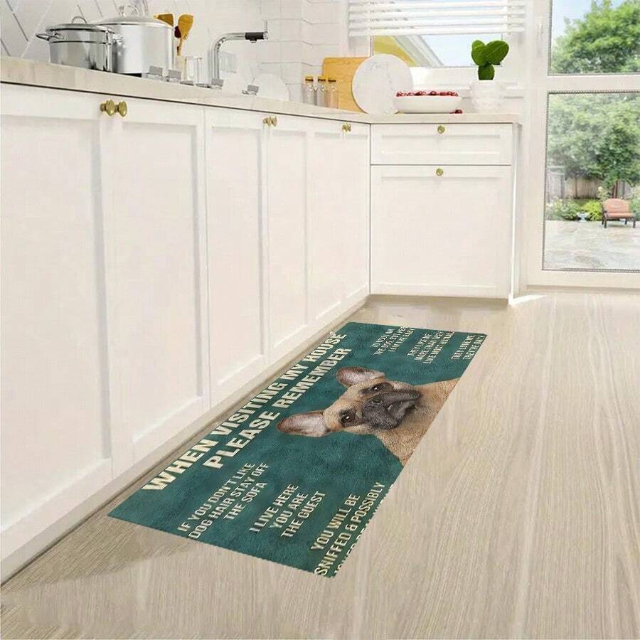 1 件隨機出貨超柔軟水晶絨廚房墊浴室吸水快乾防滑地墊廁所入口地毯抗疲勞墊 - 綠色底鬥牛犬 - 查看 1