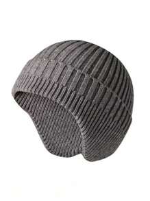 1頂男士純色針織帽，柔軟、保暖、雙層設計，時尚、休閒、適合冬季、戶外運動、騎行、旅行、頭戴配件、適合日常穿著 - 灰色 - 查看 1