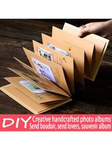 可摺疊diy手風琴式相簿,創意手工製作的紀念冊禮物,適合送給朋友的生日禮物 - 黃色 - 查看 1