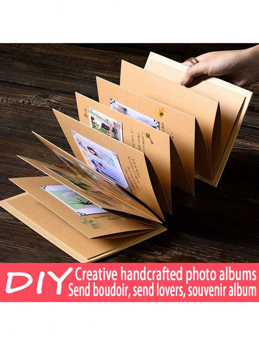 可摺疊diy手風琴式相簿,創意手工製作的紀念冊禮物,適合送給朋友的生日禮物 - 黃色 - 查看 1