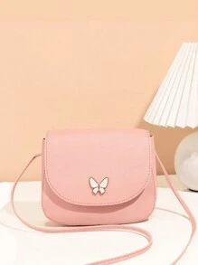 Crossbody Shell Bag With Plain Butterfly Embellished Hardware - Pink - View 1