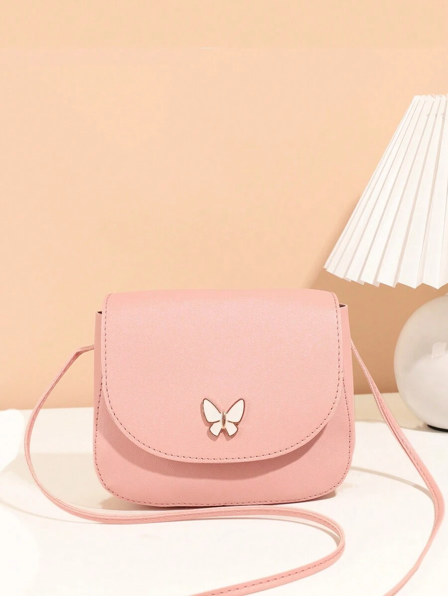 Crossbody Shell Bag With Plain Butterfly Embellished Hardware - Pink - View 1