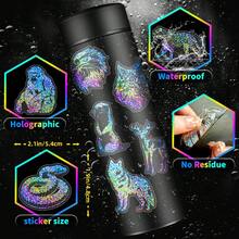 50入組動物全息標籤貼紙,透明雷射防水動物貼紙,適用於水瓶、手帳、筆記本、手機殼等diy手作材料 - 彩色 - 查看 5