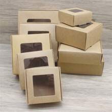 Multi-Size Square Paper Box In White/Kraft Color With Pvc Window Cover, Ideal For Gift Wrapping And Candy Packaging