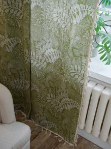 1 件绿色叶子印花窗帘，波西米亚风半透明农舍风格流苏窗帘，米色，适用于客厅、卧室、飘窗、餐厅、厨房、节日装饰，四季皆宜 - 綠色 - 查看 8