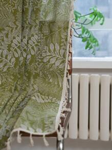 1 件绿色叶子印花窗帘，波西米亚风半透明农舍风格流苏窗帘，米色，适用于客厅、卧室、飘窗、餐厅、厨房、节日装饰，四季皆宜 - 綠色 - 查看 6