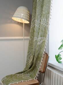 1 件绿色叶子印花窗帘，波西米亚风半透明农舍风格流苏窗帘，米色，适用于客厅、卧室、飘窗、餐厅、厨房、节日装饰，四季皆宜 - 綠色 - 查看 9