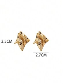 1 对夸张不对称造型非穿孔镀铜夹式耳环，表面闪亮，适合女性日常佩戴 - 金黃色-耳夾 - 查看 8