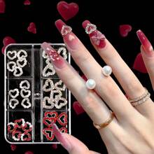30入組3d心型美甲裝飾,金色和銀色指甲裝飾心型美甲配件,水鑽指甲裝飾,適用於女性,女孩,情人節美甲圖案設計,diy工藝珠寶 - 彩色 - 查看 2