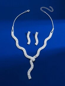 3 件組鑽石項鍊和耳環套裝 - 銀色 - 查看 2