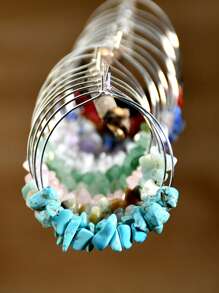 1 对手工制作的不对称天然石欧美风格个性化海滩耳环，带串珠吊坠和大圈 - 圓形 - 查看 1