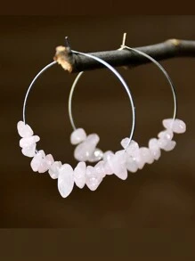 1 对手工制作的不对称天然石欧美风格个性化海滩耳环，带串珠吊坠和大圈 - 圓形 - 查看 6