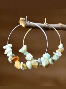 1 对手工制作的不对称天然石欧美风格个性化海滩耳环，带串珠吊坠和大圈 - 圓形 - 查看 7