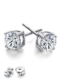 1 對 925 純銀高級四爪單鑽耳環簡約時尚女孩女孩珠寶禮物