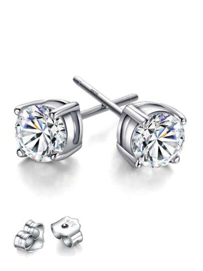 1 對 925 純銀高級四爪單鑽耳環簡約時尚女孩女孩珠寶禮物