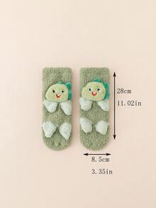 Winter Thickened Plush Non-Slip Floor Socks For Baby, Toddler And Big Kids With Cute Cartoon Bear, Over Knee Length - Green - View 4